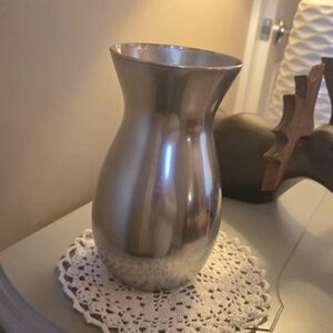 LIBBEY SILVER OVERLAY VASE GLASS - MIRROR EFFECT POLISH GREAT FIND 8" TALL